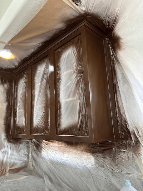 Kitchen cabinets being painted