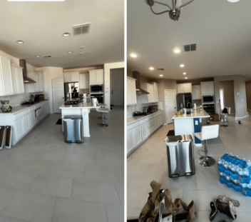Kitchen before and after painting walls and ceiling refreshed for a brighter, cleaner
