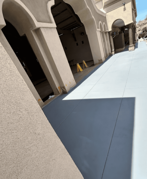 Newly painted walkway with arches