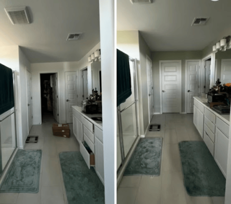 Bathroom with new paint and double vanity