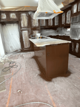 Kitchen renovation with covered cabinets