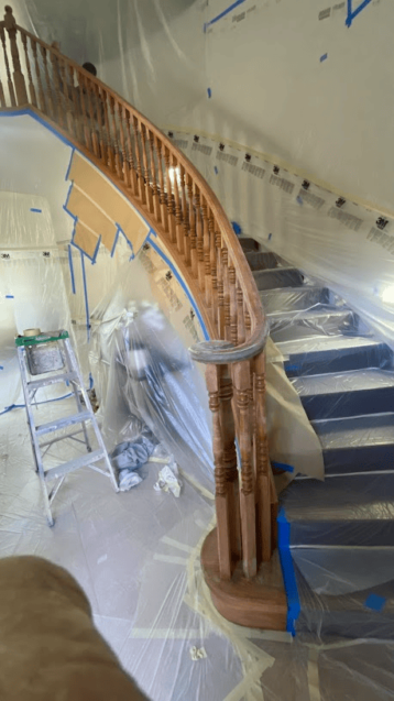 Spiral staircase prepared for painting