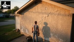 Painter prepping exterior wall for painting in Goodyear, AZ.