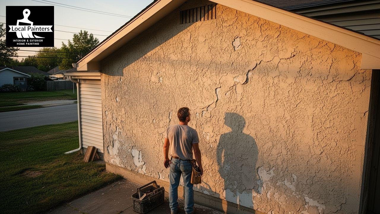 Painter prepping exterior wall for painting in Goodyear, AZ.